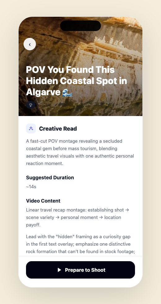 Existing Edith script reference screen for a travel video
